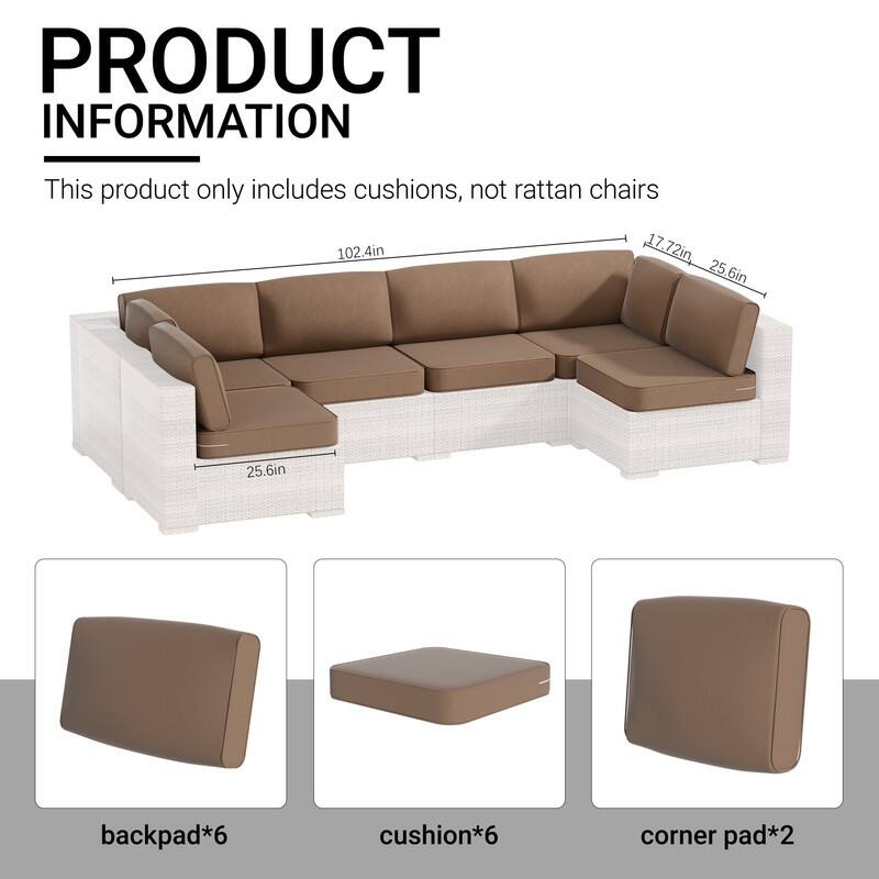 14-Piece Patio Furniture Sofa Cushions, 6-Seater Outdoor Cushion Set (Only Include Cusions，Not Sofa） - 25.6*25.6*4in