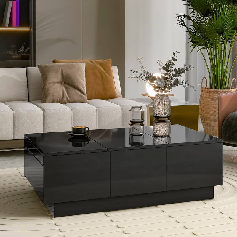 Modern Stylish Coffee Table Extendable Coffee Table with 2 Large Storage Compartments 2 Drawers, for Living Room