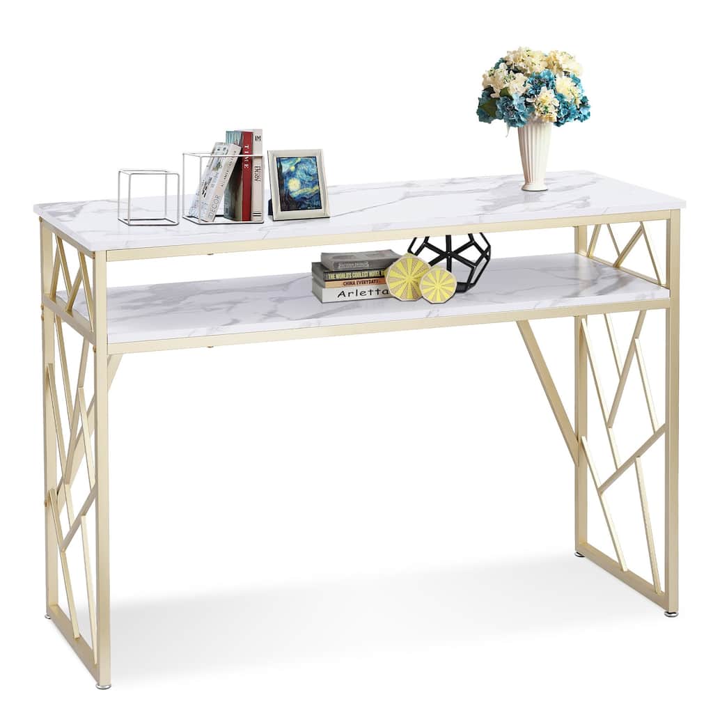 MCombo Narrow Console Table with Storage for Living Room, Marble Finish 1145 - 44.88 x 17.71 x 30.91