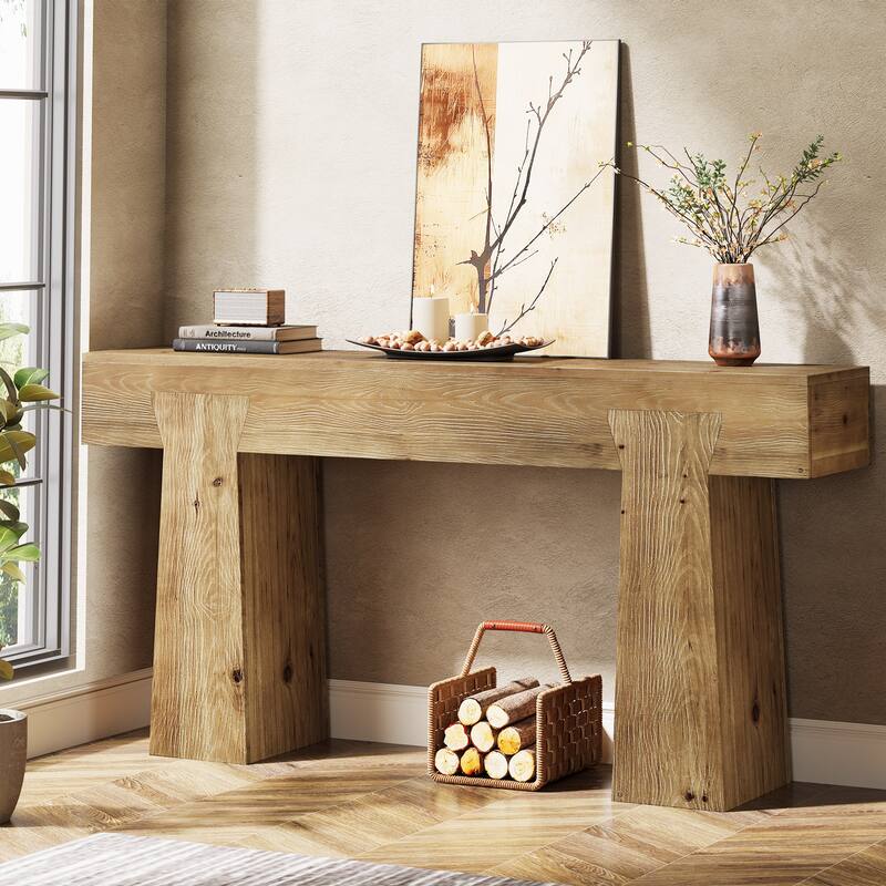 Solid Wood Entryway Console Table, Sofa Behind Table, Living Room Hallway Foyer Accent Table