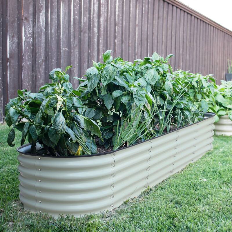 VEIKOUS 9-in-1 Modular Galvanized Metal Raised Garden Bed Kit, Bottomless Design with Safe Oval Corners & Stainless Hardware - Pearl White