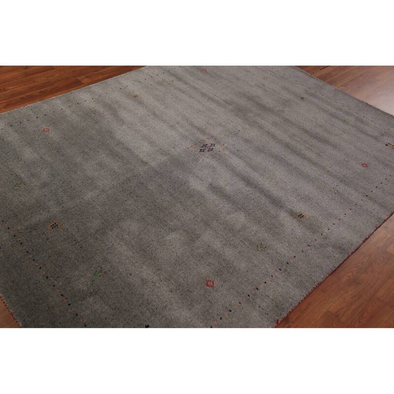 Tribal Gabbeh Oriental Area Rug Handmade Grey Wool Carpet - 5'9" x 7'8"