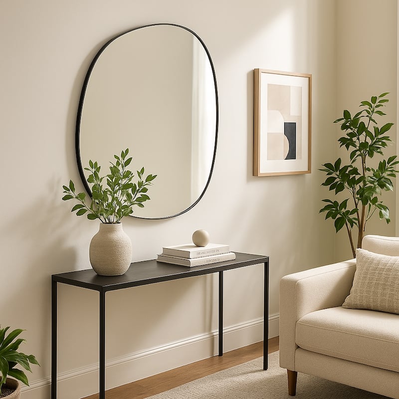 Metal Decorative Mirror - Abstract Shape Wall Accent - 35" Black - 29.5" x 1" x 35.25" - 29.5" x 1" x 35.25" - Black