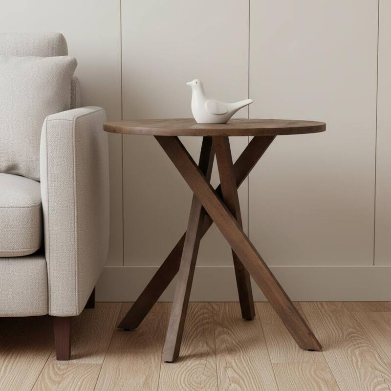 HomeRoots 32" Brown Solid Wood and Wood Tray Table - 32.00 in. x 30.00 in. x 32.00 in. - Brown - Wood