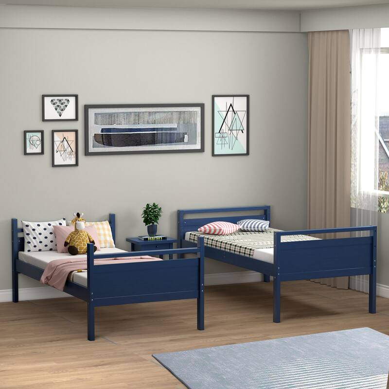 Costway Twin Over Twin Bunk Bed Convertible 2 Individual Beds Wooden