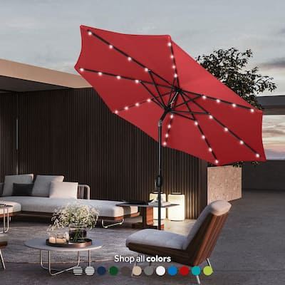 9' Solar Lighted Patio Umbrella with Bronze Base