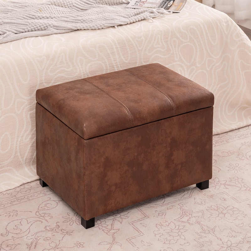 Adeco Faux Leather Storage Ottoman for Living Room Footstool