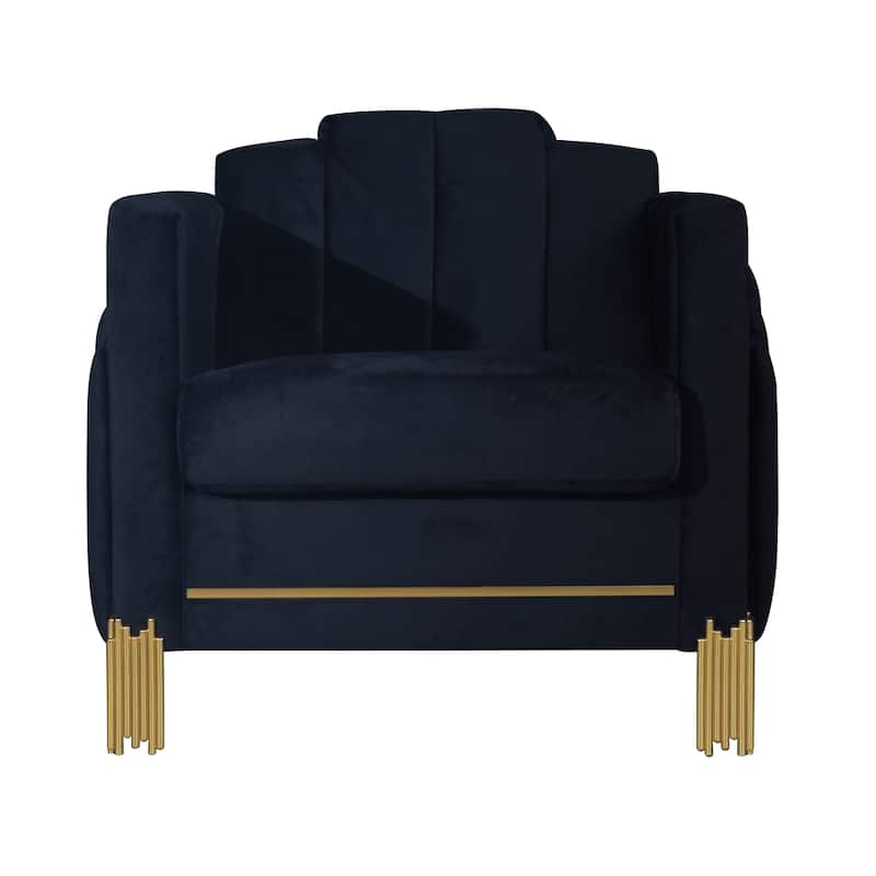 Theo Accent Chair, Black Velvet, Blue LED Lights, Gold Metal Legs