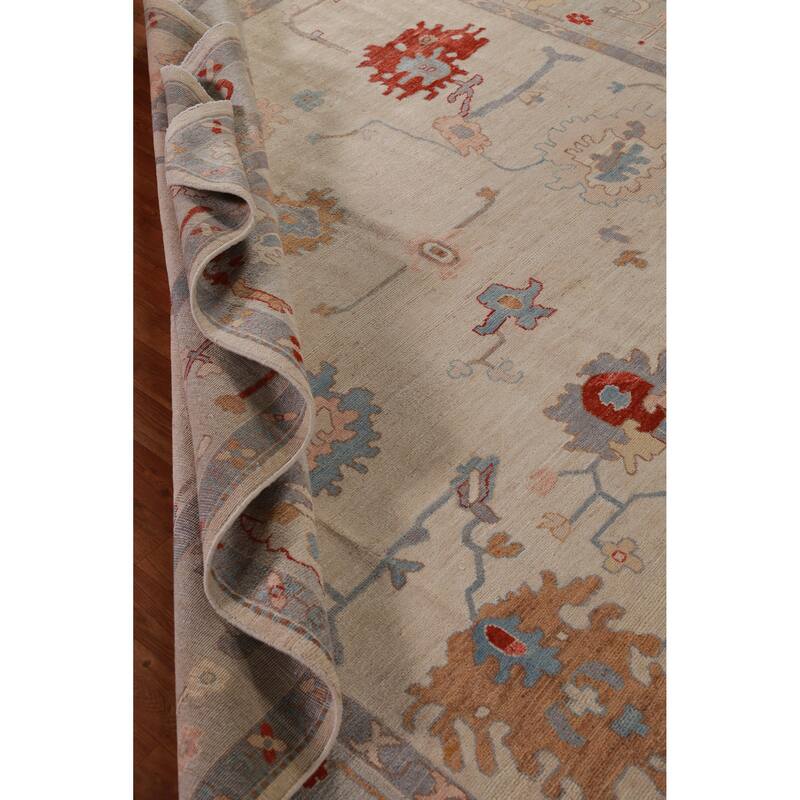 Hand Knotted Oriental 100% Wool Carpet Transitional All-Over Beige & Ivories Oushak Area Rug - 9' 11'' X 8' 2''