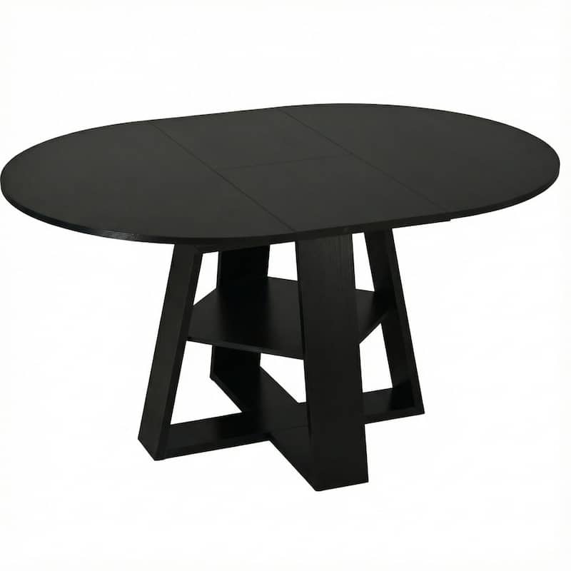 43.3"-59" Extendable Round Dining Table with Storage Shelf