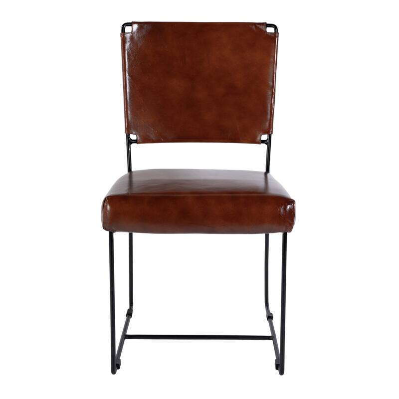 Nevin 19 in. Seat Height Leather and Iron Dining Side Chair