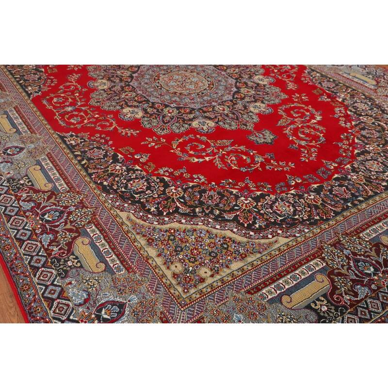 Floral Red Kashan Turkish Rug Machine-Made Oriental Carpet - 9'7" x 13'1"