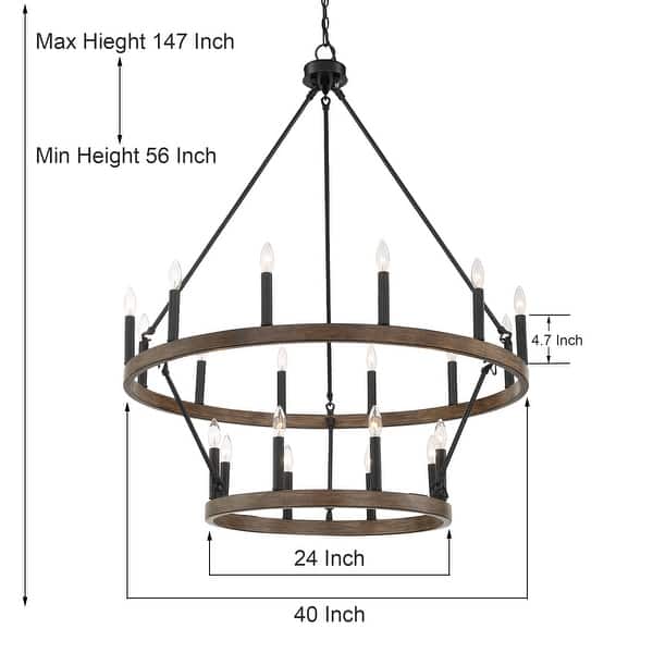 dimension image slide 8 of 11, Acroma 20-light 40In Farmhouse Wagon Wheel Chandelier