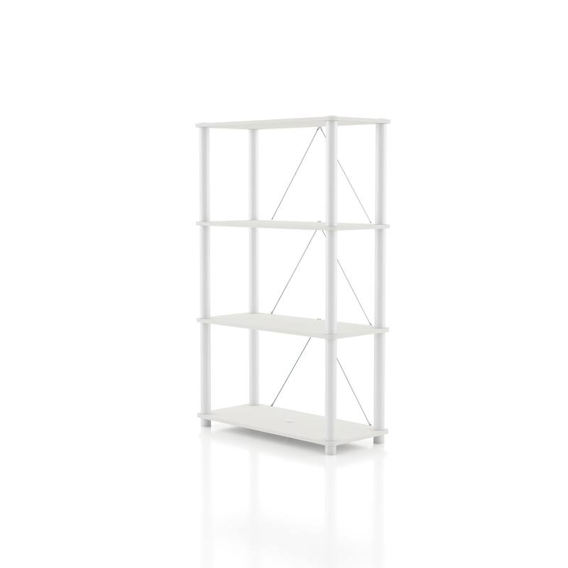 DH BASIC Modern Wood Shelving Unit with storage - Tier Shelves, Cube Ladder Shelf by Denhour - 4-Tier (Wide) - White