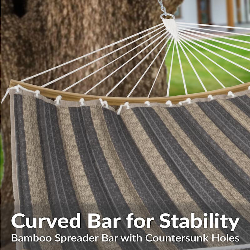 Sunnydaze Quilted Hammock with Curved Bamboo Spreader Bar and Pillow