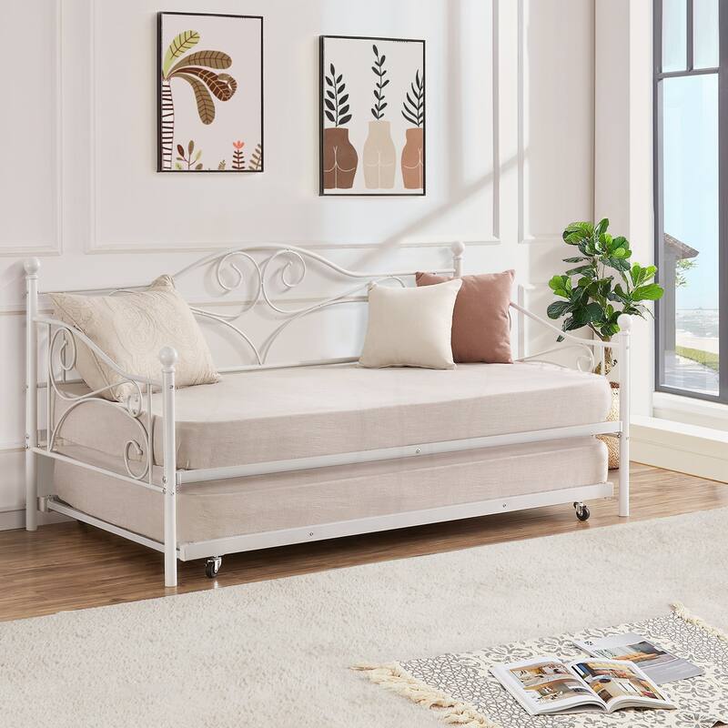 VECELO Daybed with Trundle Set Twin Size Space Saving Bed Frame Easy Assembly No Box Spring Needed - Daybed Trundle - White