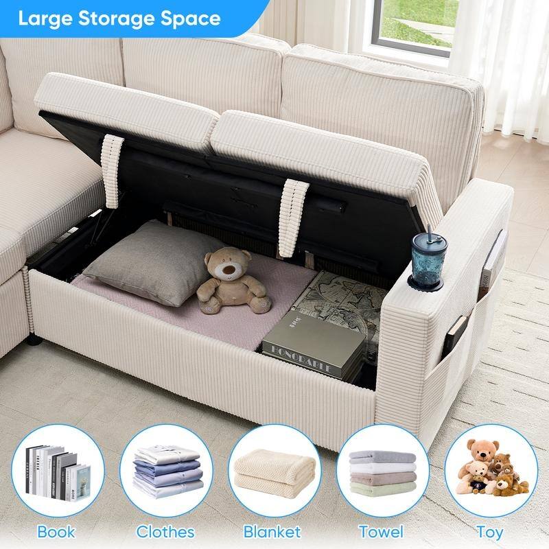 Mixoy Convertible Modular bunk combination sofa with pull out bed,L-shaped 5-seat Sectional Sleeper Sofa Bed with Storage seat