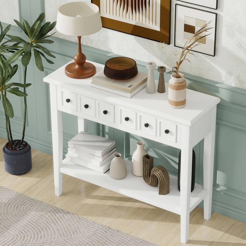 Entryway Table with 2 Drawers(White)