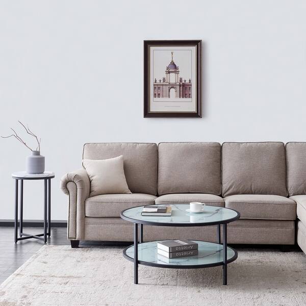 Tiramisubest Round Glass Coffee Table With Double Simple Storage Overstock 32741996