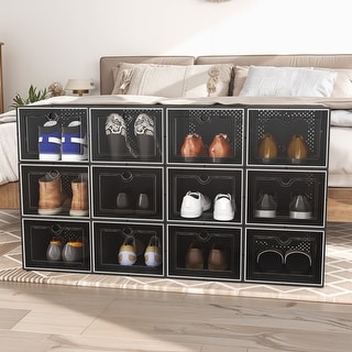 XL Shoe Storage Box Set of 12 Shoe Storage Organizers Stackable Shoe Storage Box Rack Containers Drawers