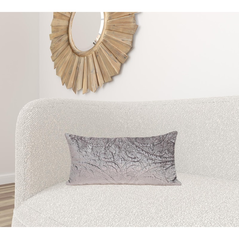 Taupe Quilted Velvet Lumbar Throw Pillow