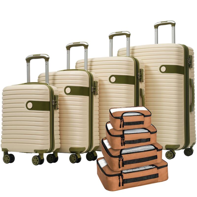 4 Piece Luggage Set, ABS Hard Shell Lightweight Expandable Travel Luggage with 4 Packing Cubes, TSA Lock and Spinner Wheels