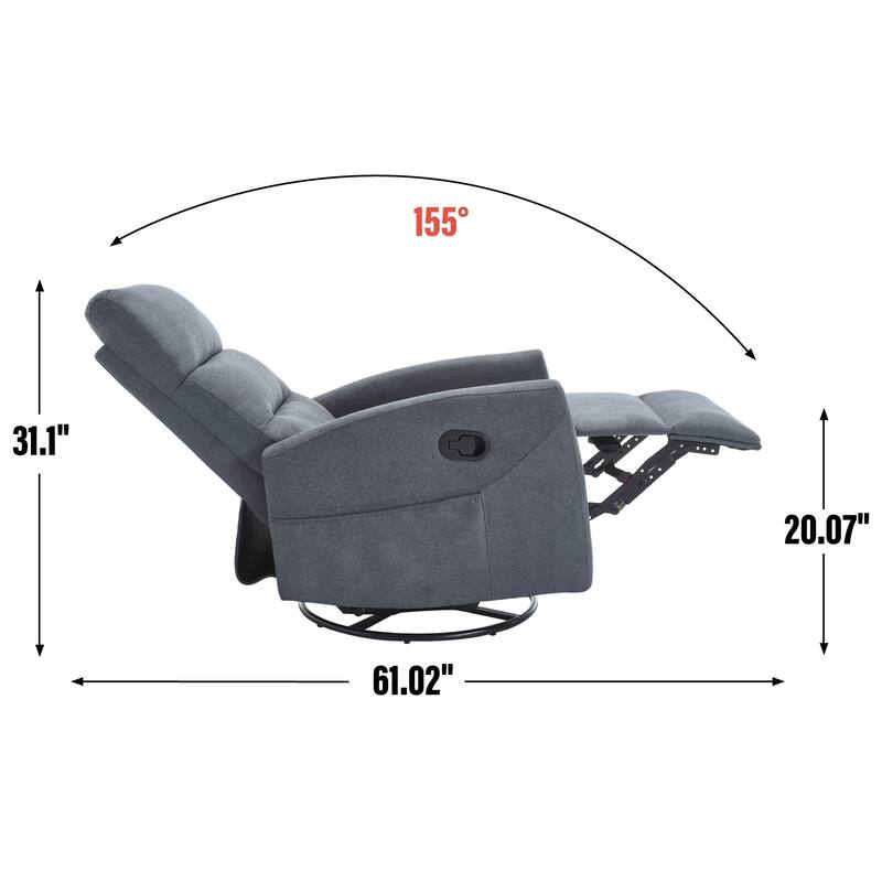 Manual Recliner Chair for Adults, 360° Swivel Rocker Fabric Recliner, Nursery Chairs, Glider Rocker Recliners w/Cushion Back