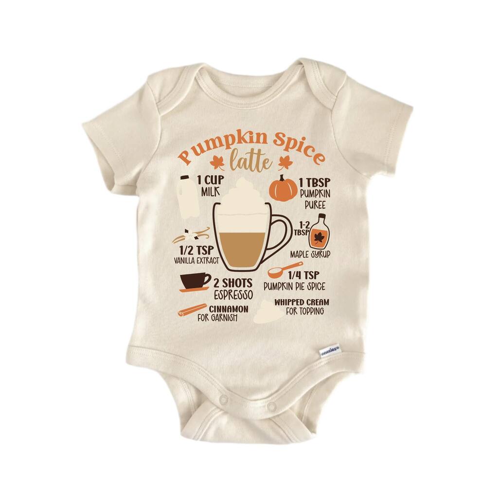 Pumpkin Spice Latte Recipe Fall Thankgiving - Baby Boy Girl Clothes Bodysuit Funny Cute
