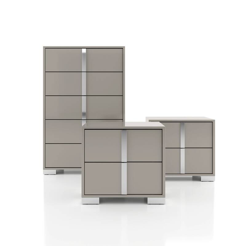 Furniture of America Erina Modern 3-Piece Glossy Chest and 2 Nightstand Bedroom Set