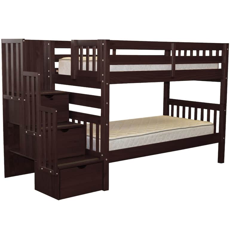 Taylor & Olive Trillium Twin over Twin Stairway Bunk Bed, 3 Steps