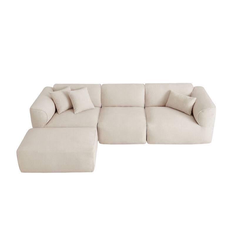 4-Seater Velvet Sofa with Detachable Footstool - Double-Needle Cut, Pure Sponge Cushions & 3 Throw Pillows for Living Room