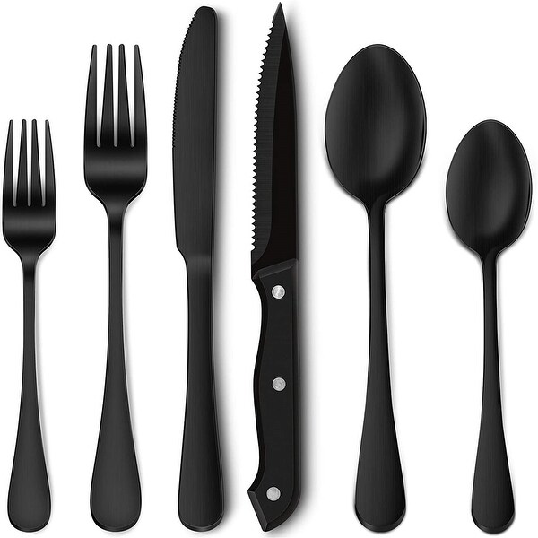 24-Piece Matte Black Silverware Set with Steak Knives, Stainless 