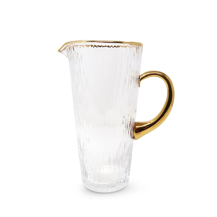 Clear Pitcher With Gold Handle and Rim, 50.8 oz