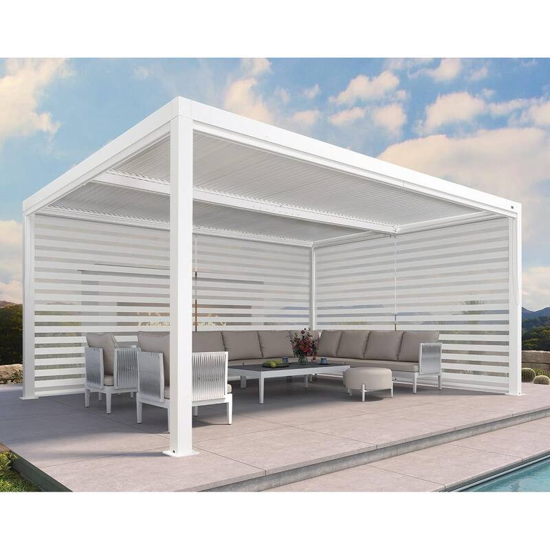 PURPLE LEAF Louvered Pergola Modern White Pergola with Adjustable Roof for Deck Backyard Garden