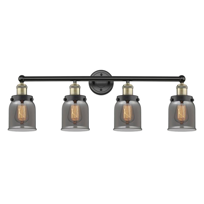 Innovations Lighting Small Bell - 4 Light 34" Bath Vanity Light - Black Antique Brass/Light Smoke