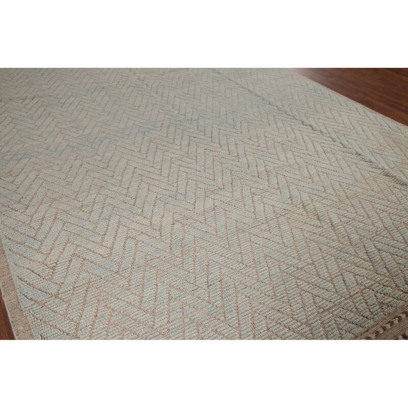 All-Over Chevron Moroccan Modern Area Rug Hand-Knotted Wool Carpet - 8'8"x 13'1"