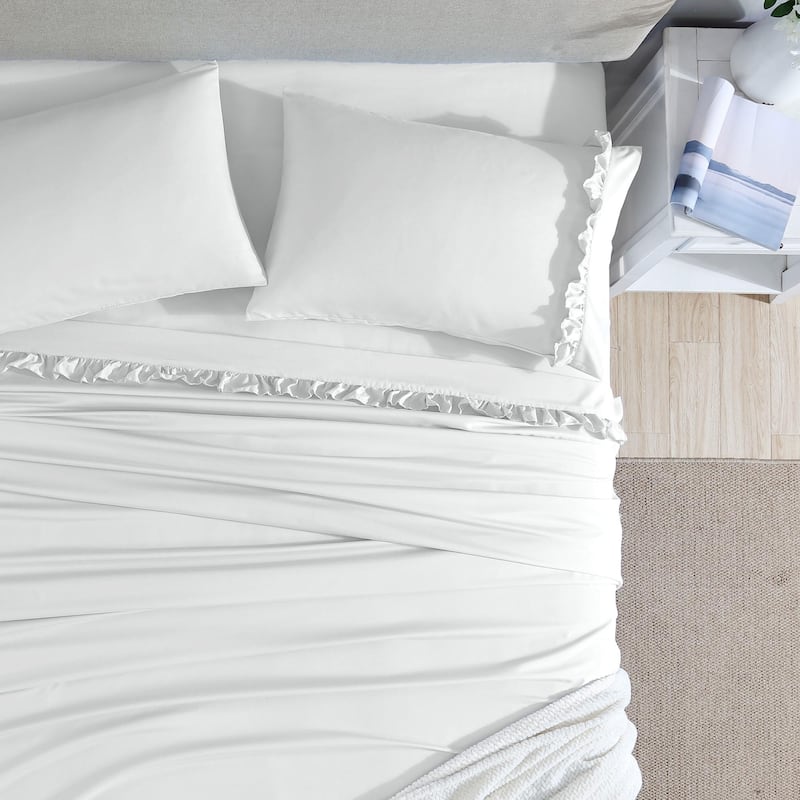 Home Essential Luxurious Silky Ruffle Hem Microfiber Bedding Sheet Set