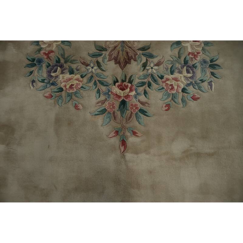 Hand Knotted Oriental 100% Wool Carpet Traditional Floral Beige & Ivories Art Deco Area Rug - 18' 2'' X 9' 11''