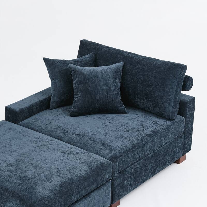 Oversized Chenille Modular Armchair And Ottoman Set Living Room Set