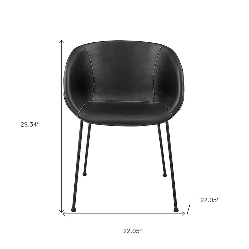 HomeRoots Set of Two Black Upholstered Faux Leather Dining Arm Chairs - 22.05 in. x 29.34 in. x 22.05 in.