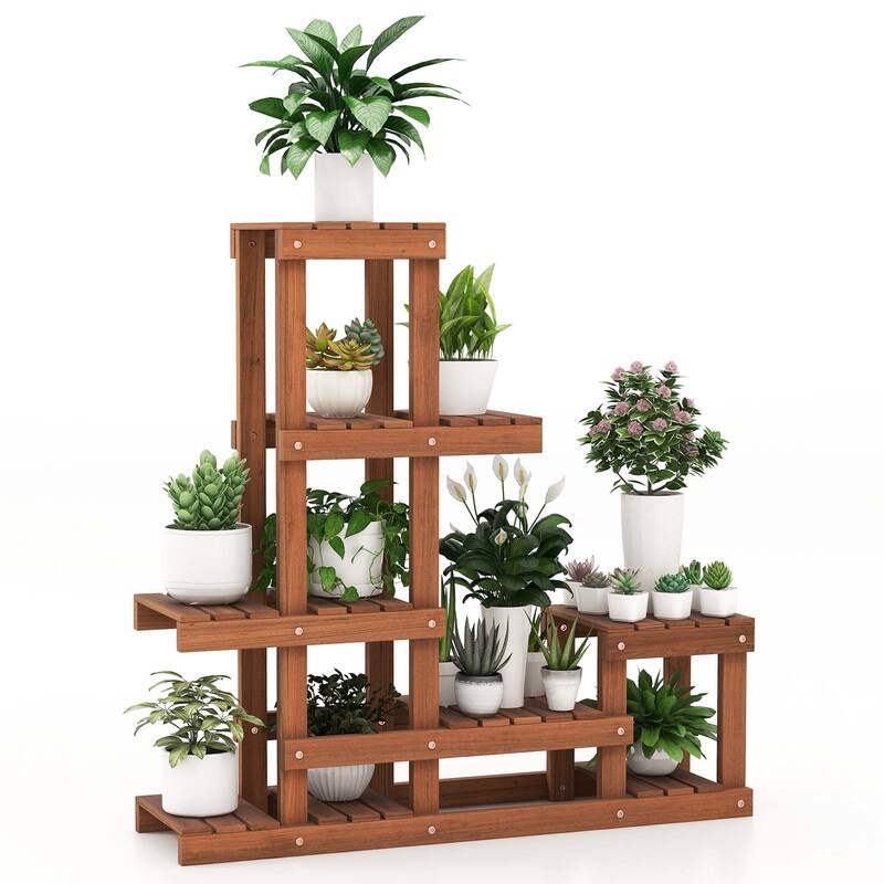 Costway Multi-layer Wood Plant Stand Flower Shelf Rack with High Low - See Details