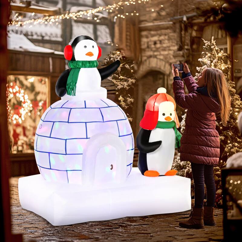 Multi-Color Polyester Inflatable Penguin and Igloo with LED Lights