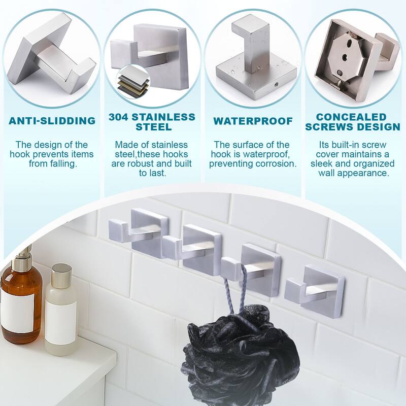 WOWOW J-Hook Wall Mount Robe/Towel Hook 4PCS