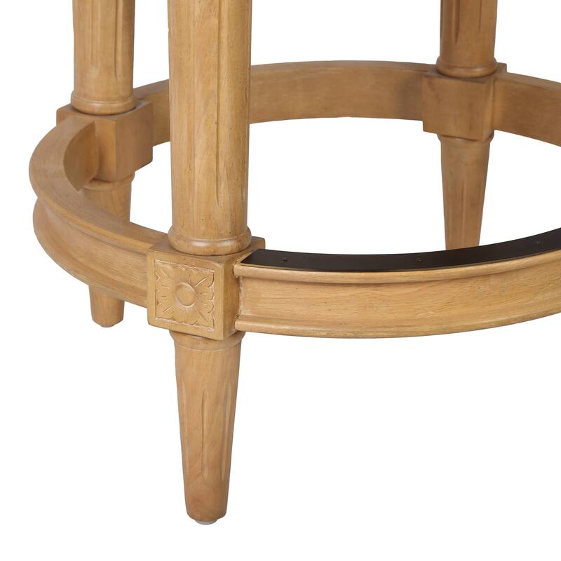 HomeRoots 25" Beige and Natural Fabric and Solid Wood Counter Height Swivel Bar Chair