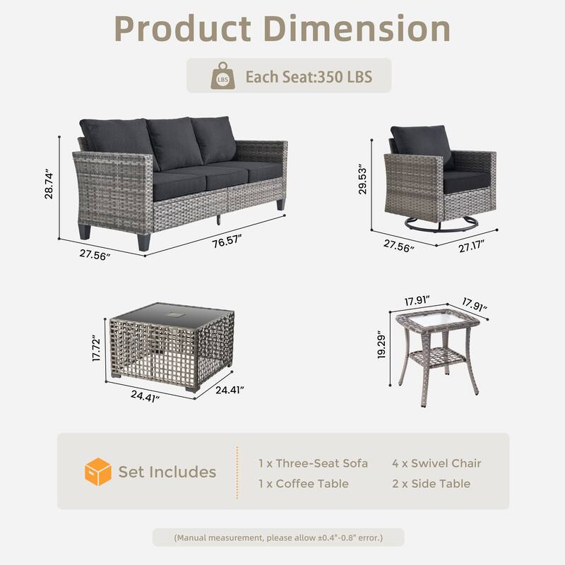 OVIOS 8 Pieces Outdoor Swivel Chair Set with Solar-Powered Table