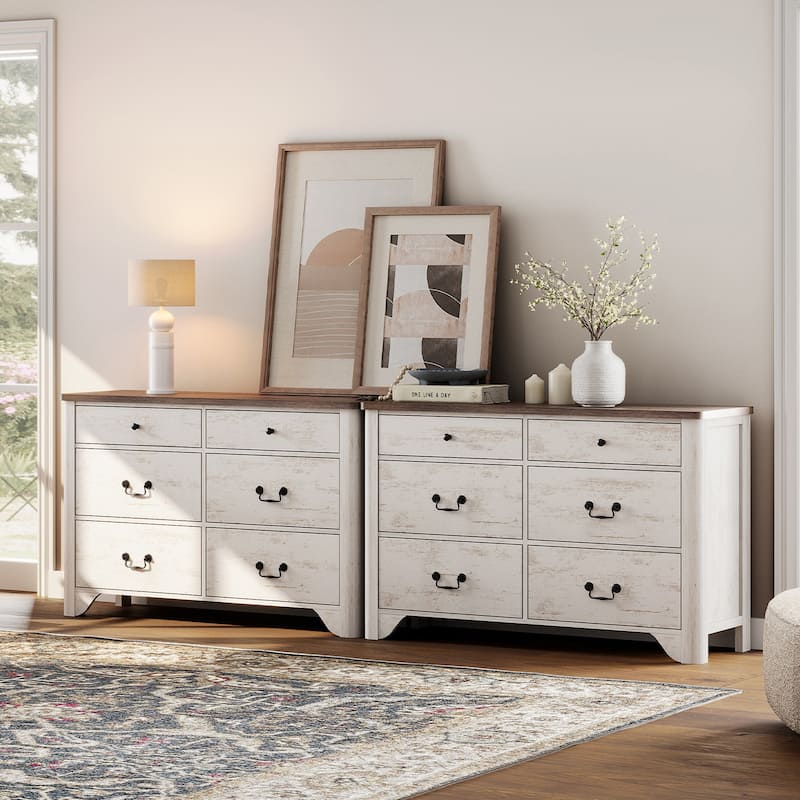 WAMPAT Farmhouse Dresser TV Stand with 12 Drawers for TVs up to 90 Inch, 94.5" W Wood Entertainment Center with Storage