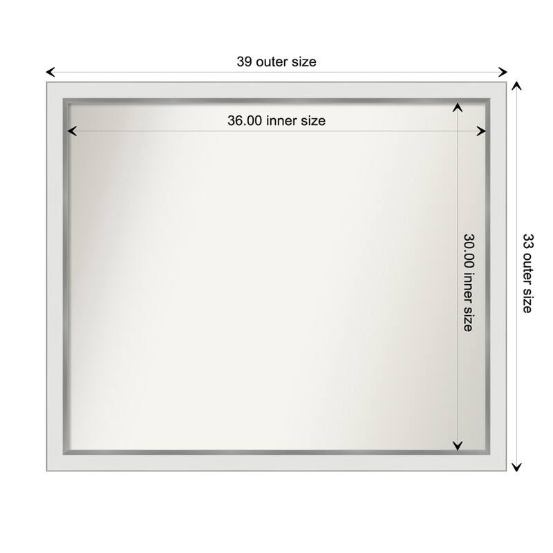 Eva White Silver Narrow Framed Non-Beveled Custom Wall Mirror, Bathroom Vanity Mirror - Outer Size: 39.25 x 33.25