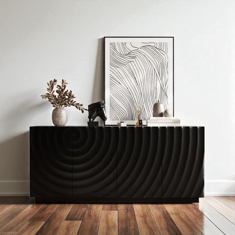59" Modern Sideboard Buffet Cabinet with 4 Doors, Mid Century Accent Cabinet with Storage for Dining Room or Entryway - Black