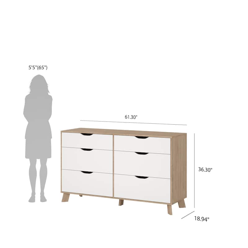 Porch & Den Ikast 6 Drawer Double Dresser, Jackson Hickory/White
