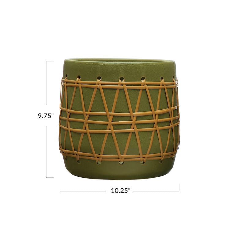 Stoneware Planter with Woven Design - 10.4"L x 10.4"W x 9.9"H